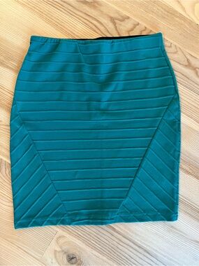 Mi Teal Ribbed Bandage Mini Skirt